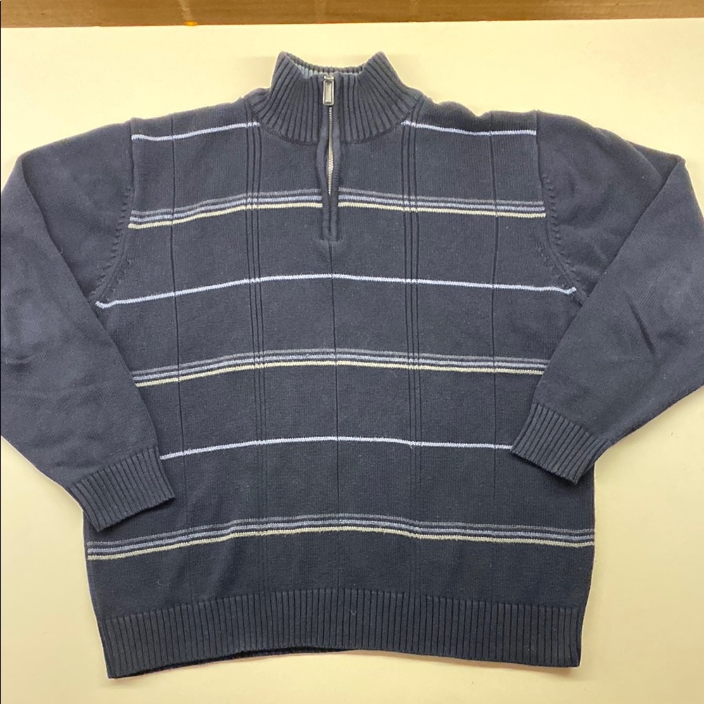 Men's Oscar De La Renta 1/4 Zip Navy Striped Sweater XL